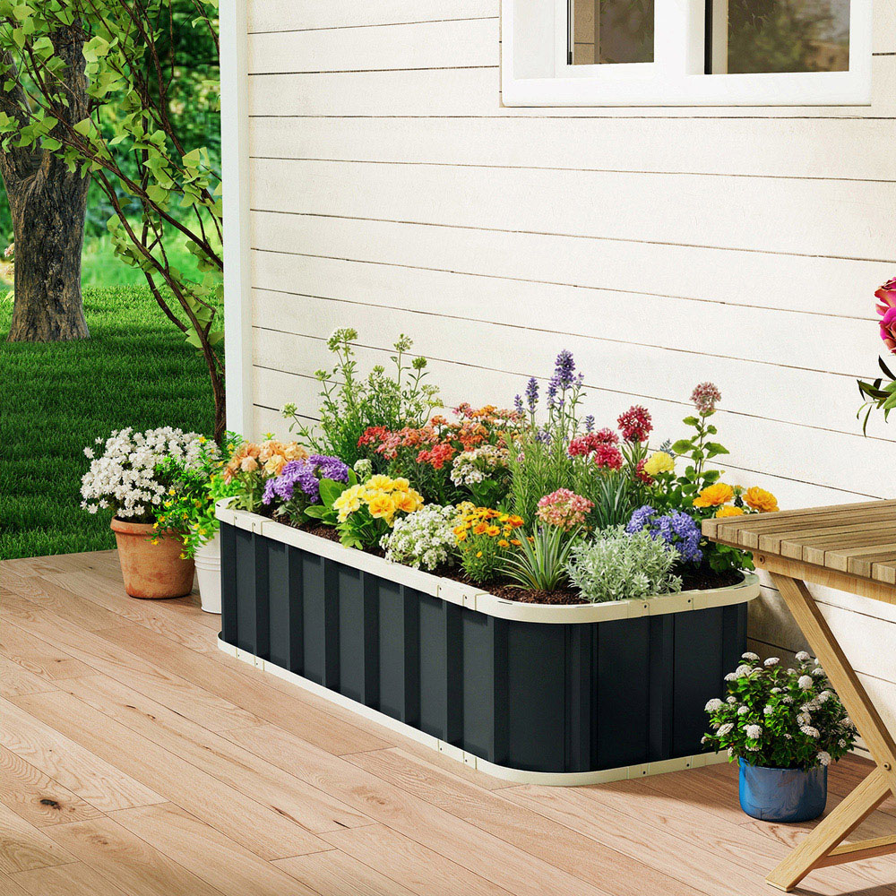 Outsunny Dark Grey Galvanised Raised Garden Bed with Gloves 136 x 52 x 31cm Image 8