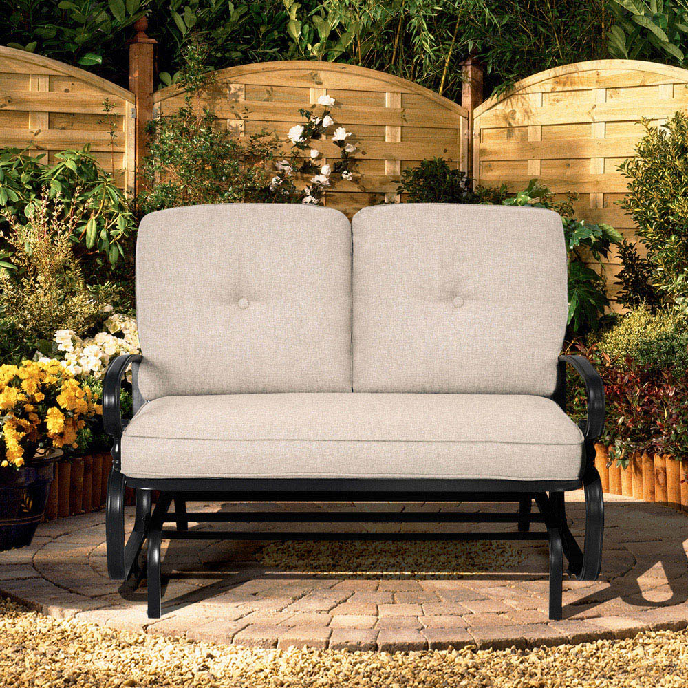 Costway 2 Seater Beige Patio Glider Chair with Cushions Image 4