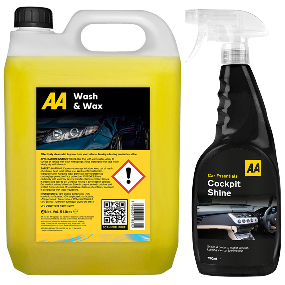 AA Wash and Wax Car Shampoo 5L with Cockpit Shine 750ml Image 1