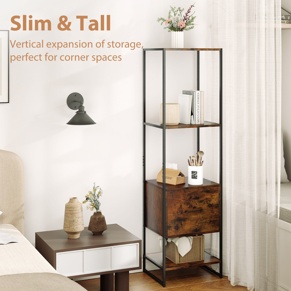 Costway 5 Tier Rustic Brown Metal Tall Bookshelf Image 8
