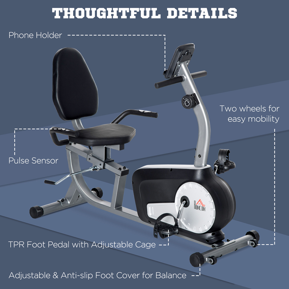 HOMCOM Black and Grey Magnetic Resistance Semi Recumbent Exercise Bike Image 7