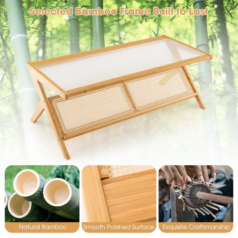Costway Natural Bamboo Coffee Table Image 8