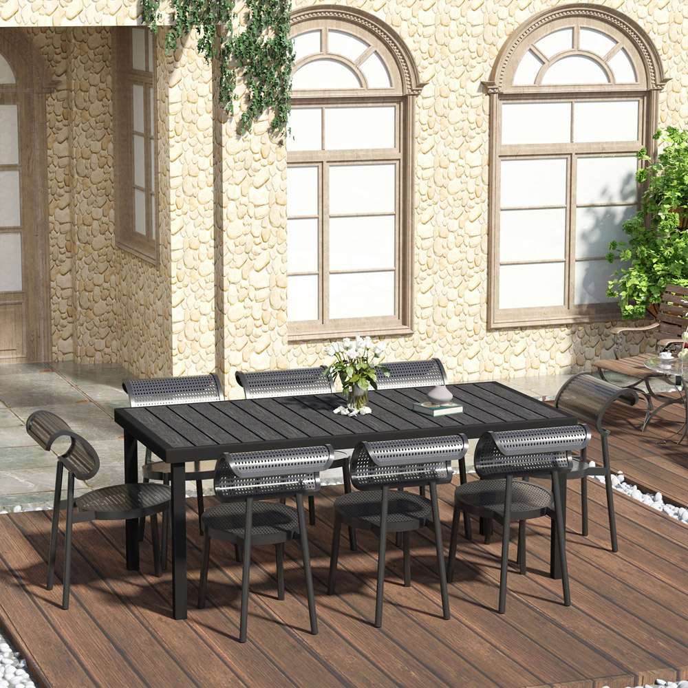 Outsunny Faux Wood 8 Seater Garden Dining Table Black Image 7