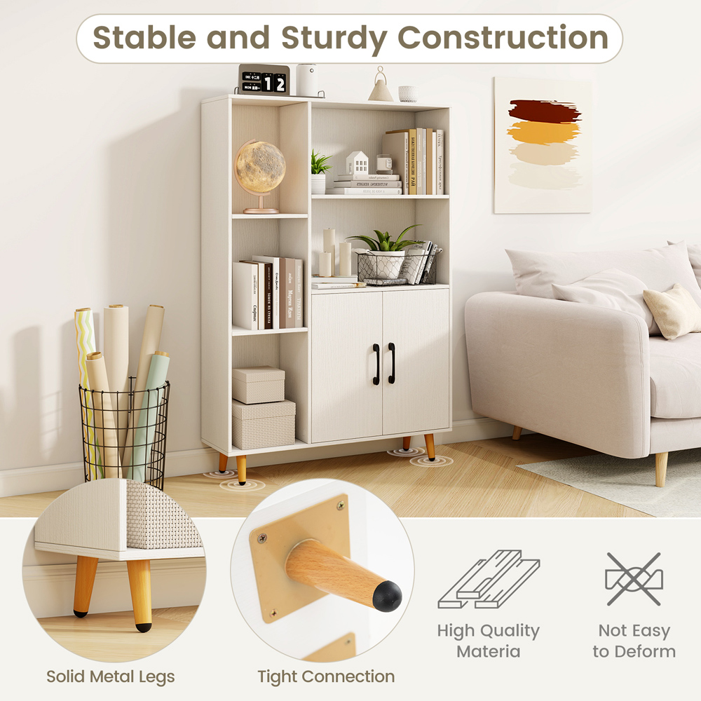 Costway 5 Compartment 2 Door White Bookcase Image 5