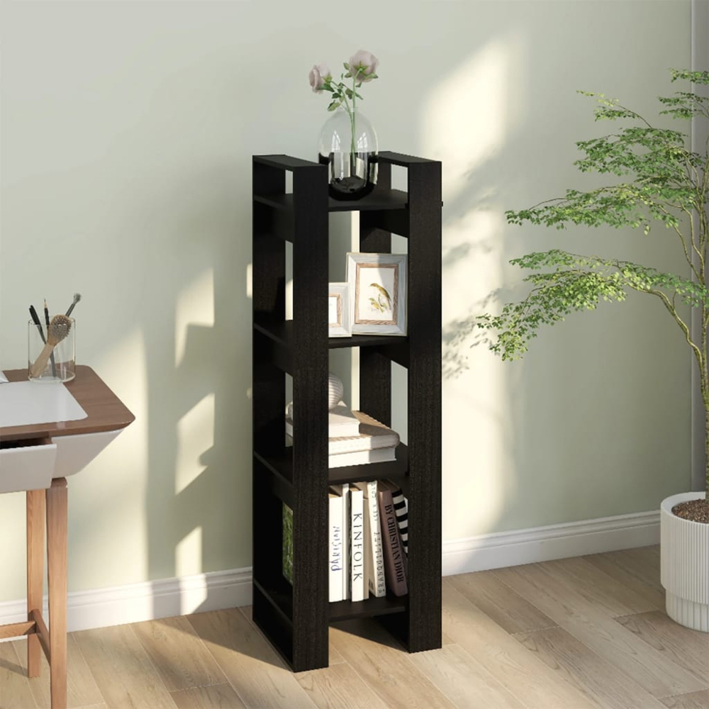 vidaXL 4 Shelf Black Solid Pine Wood Bookcase Image 7