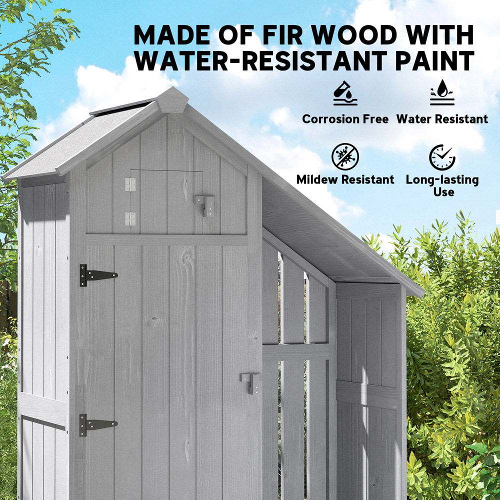 Outsunny 3.9 x 1.4ft Fir Wood Garden Storage Shed with Log Rack Image 6