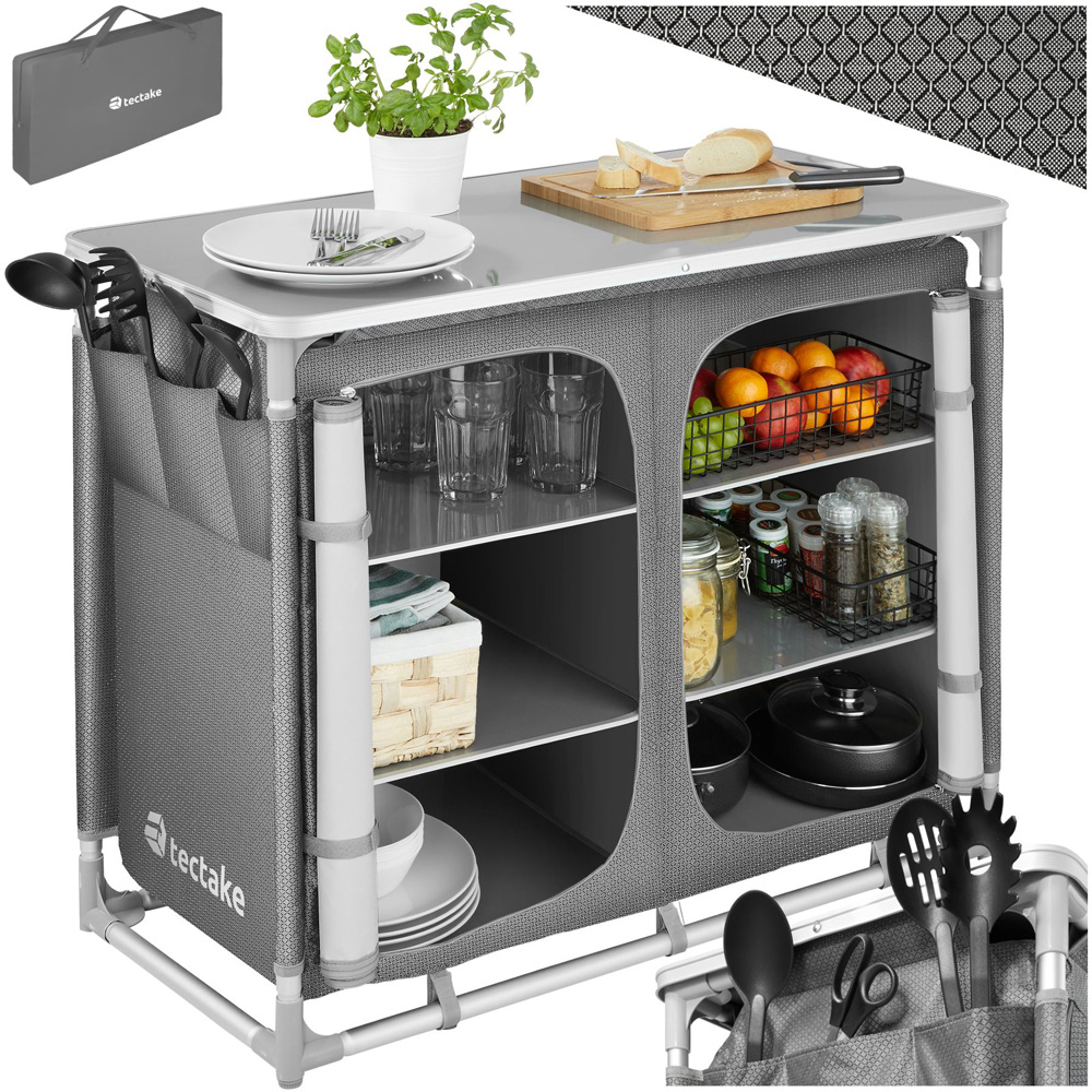 tectake 6 Compartments Grey Foldable Camping Kitchen Image 2