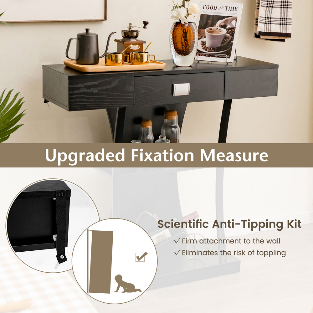 Costway Single Drawer 2 Shelf Black T Shaped Console Table Image 6