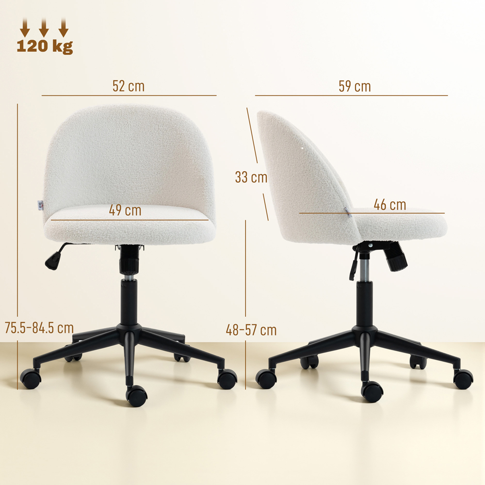 Portland Cream Teddy Fleece Height Adjustable Swivel Office Chair Image 9