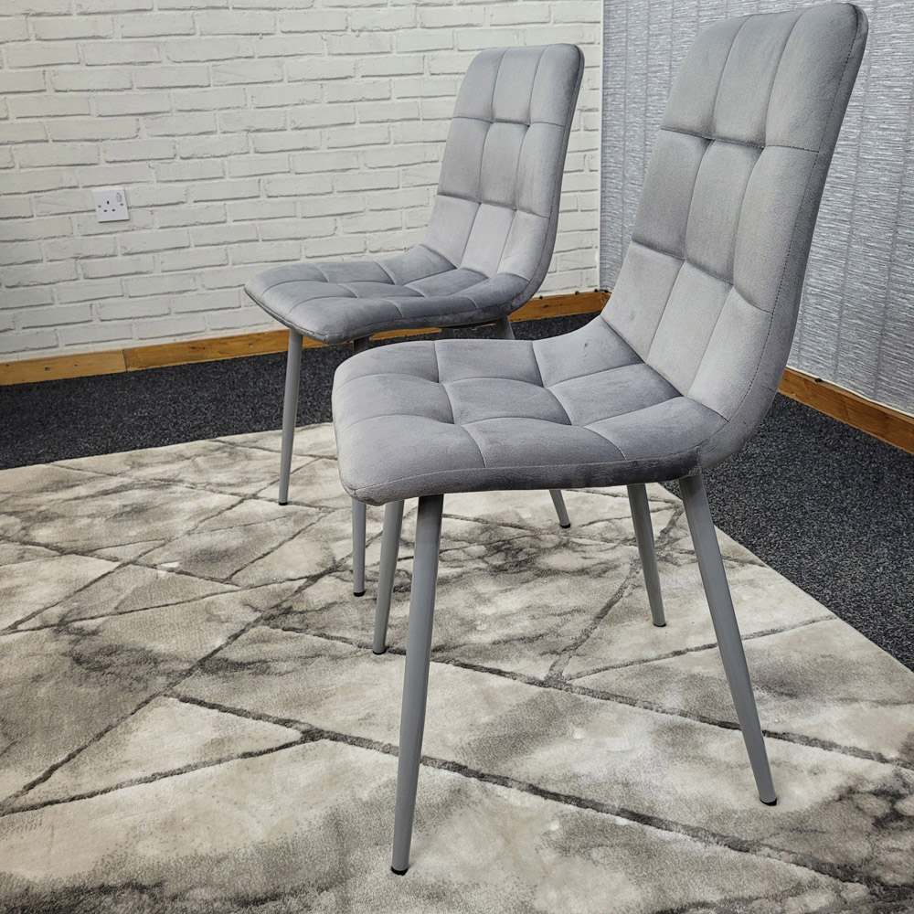 Denver Set of 2 Grey Velvet Dining Chairs Image 3