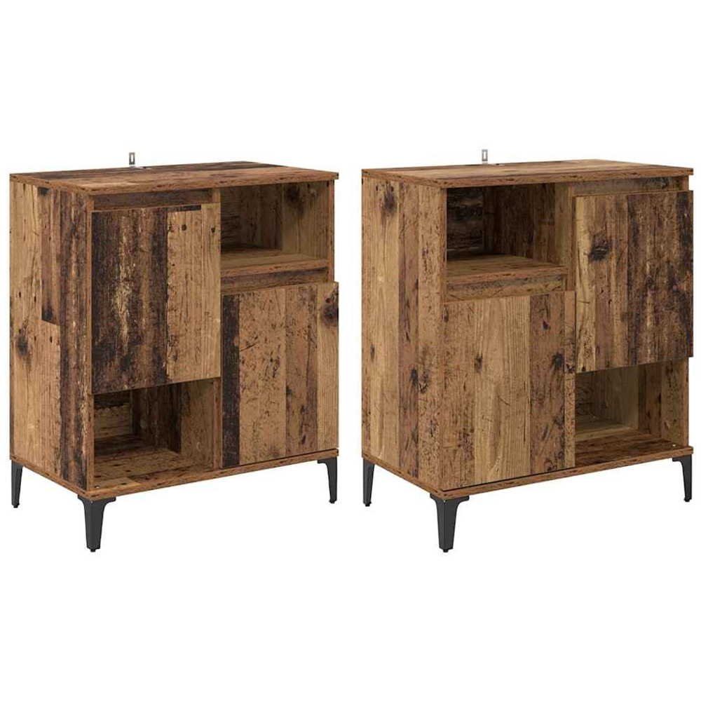 vidaXL 2 Door 2 Shelf Old Wood Compact Sideboard Set of 2 Image 2