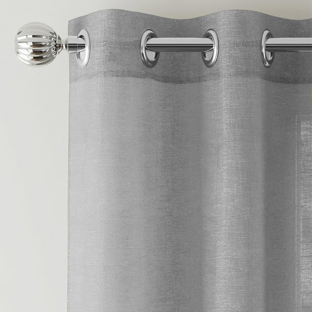 Tyrone Textiles Crete Silver Linen Look Eyelet Voile Panel Curtains 140 x 183cm Image 2