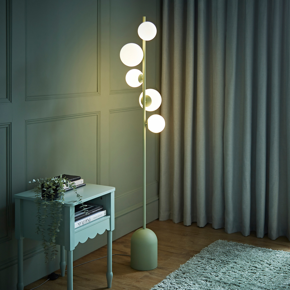 ValueLights Marlow 5 Way Sage Green Opaque Globe LED Floor Lamp Image 2