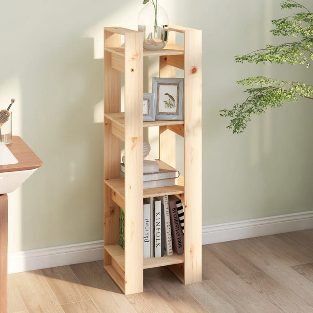vidaXL 4 Shelf Natural Solid Pine Wood Bookcase Image 1