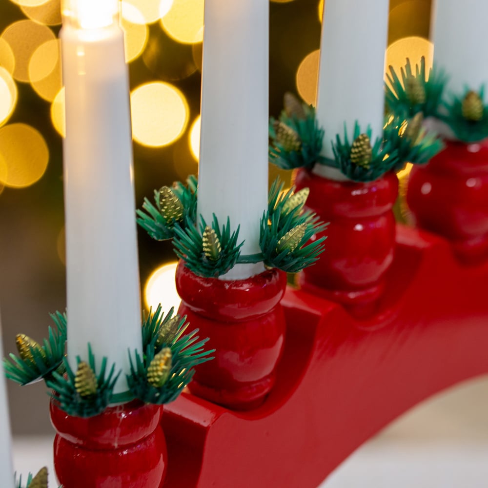 The Christmas Workshop 10 LED Red Arched Wooden Candle Bridge Light Image 2