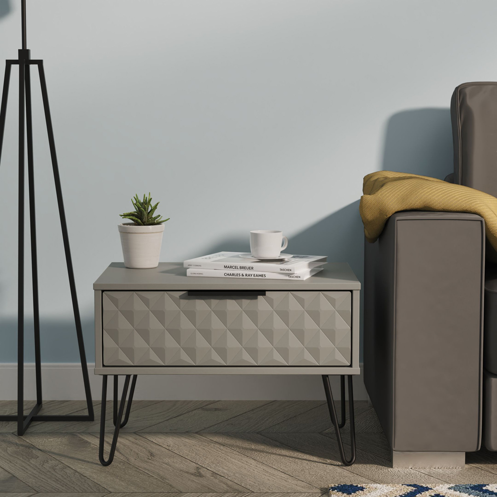 Crowndale Harlequin Single Drawer Dusk Grey Wide Side Table Ready Assembled Image 7