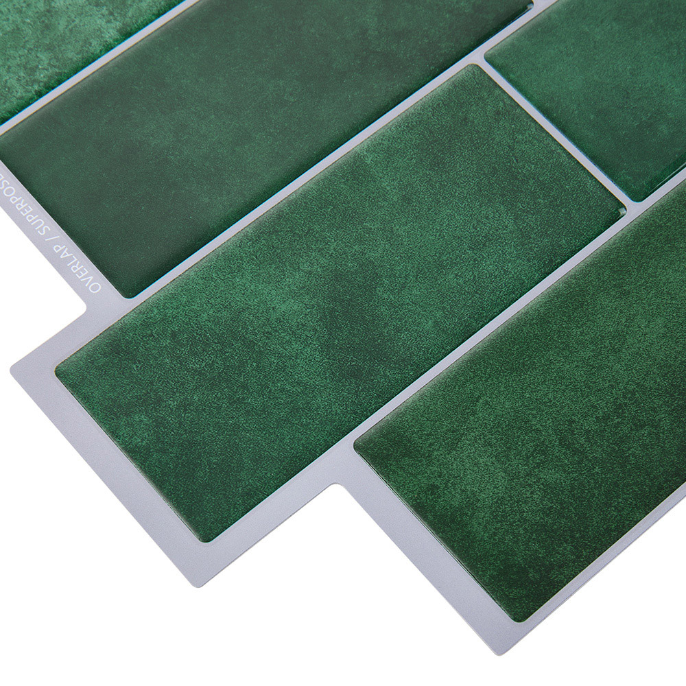 Living and Home Brick Effect Dark Green Rectangle Self Adhesive Wall Sticker 10 Pack Image 4