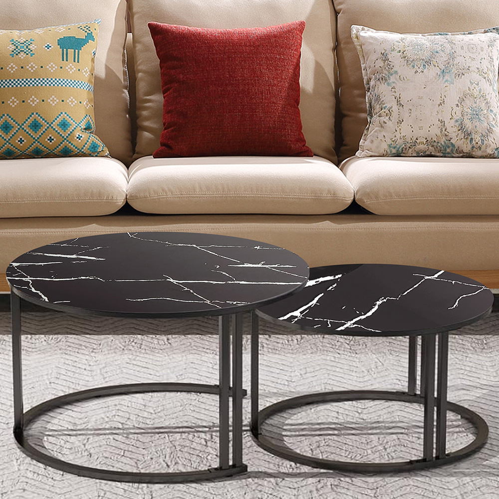 Kosy Koala Marble Glass Round Nest of Tables Set of 2 Image 1