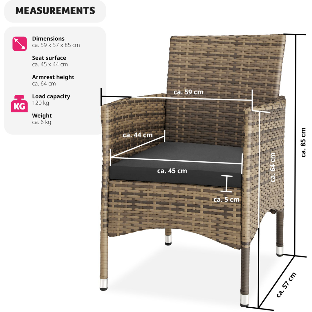 tectake Nantes Set of 2 Natural and Dark Grey Polyrattan Garden Chair Image 8