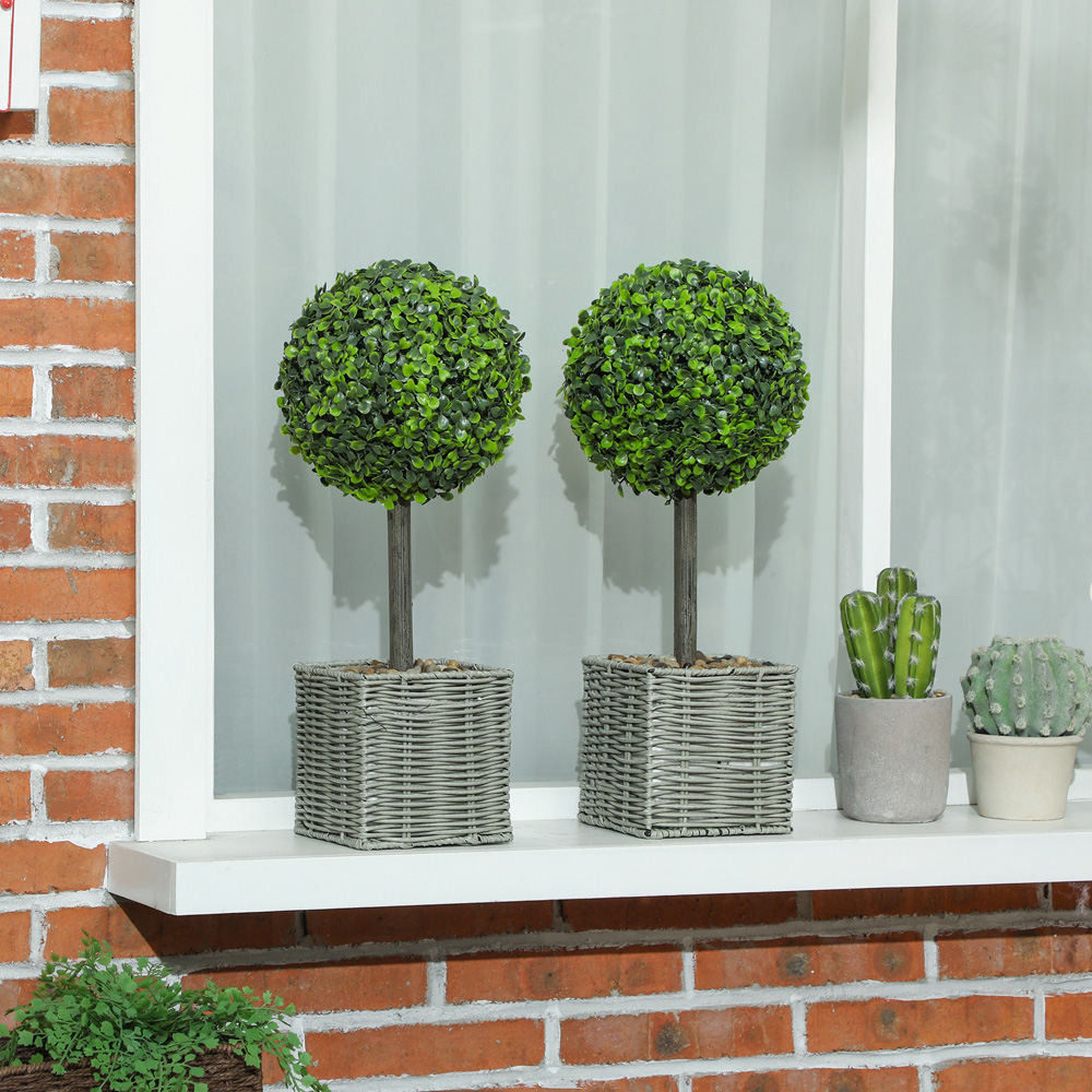 HOMCOM Green Boxwood Topiary Ball Artificial Plant Pot with Pebbles 50cm 2 Pack Image 2