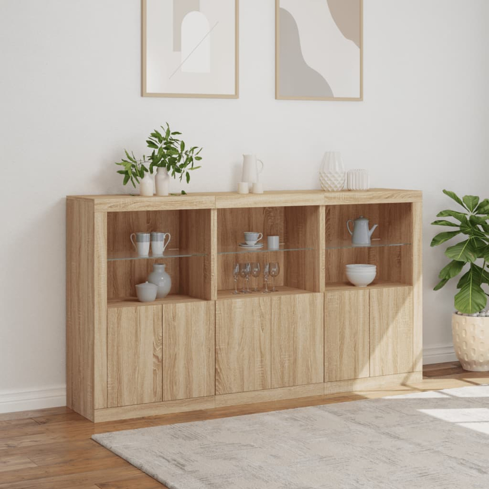 vidaXL 6 Door 6 Shelf Sonoma Oak Sideboard LED Lights Image 4