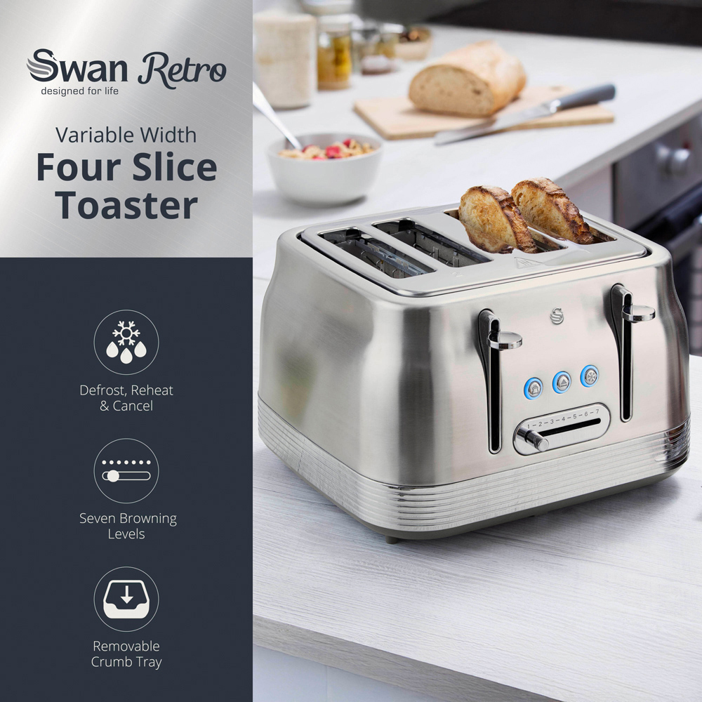 Swan Retro Revive Silver 4 Slice Toaster Image 3