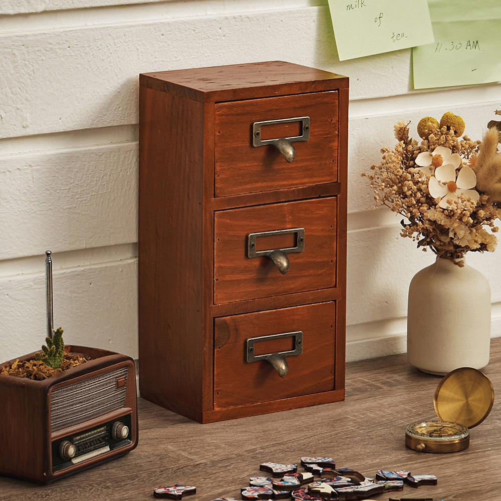Living and Home Retro Wooden Desktop Drawer Organiser Box Image 2