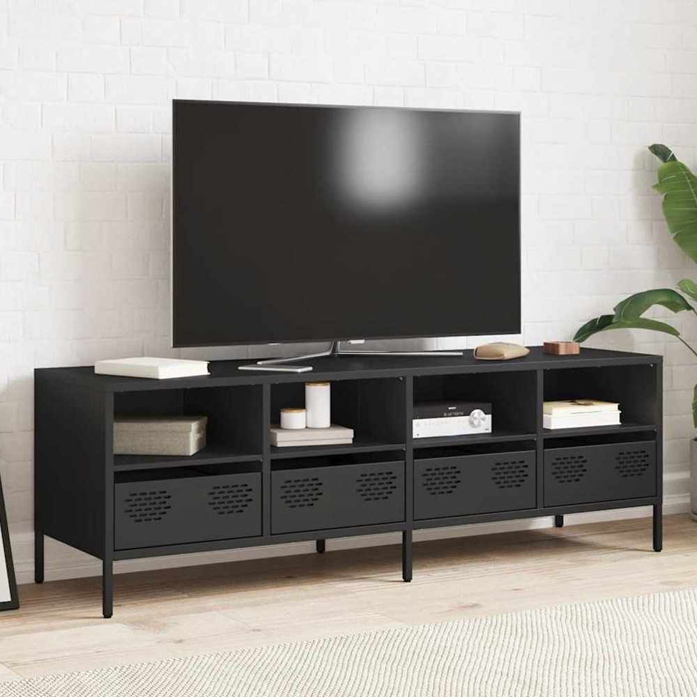 vidaXL 4 Drawer 4 Shelf Black Steel Industrial Style TV Cabinet Image 1
