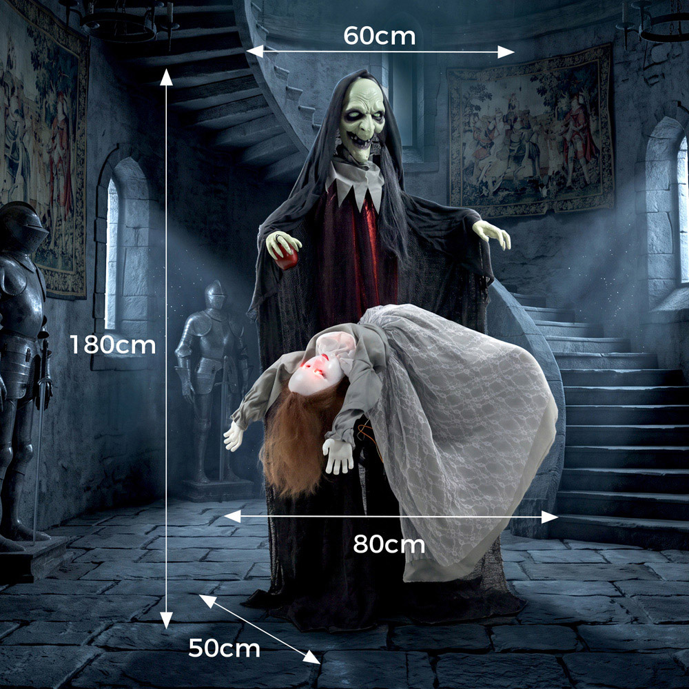 HOMCOM Light Up Animated Standing Witch with Floating Ghost Halloween Decoration 6ft Image 9