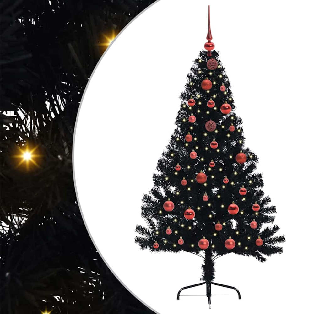 vidaXL Pre-Lit Red Baubles Black Artificial Christmas Tree 5ft Image 2