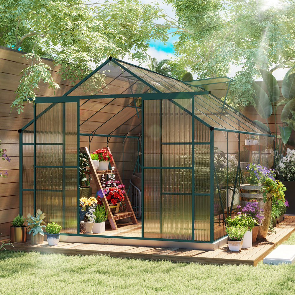 Outsunny 8 x 12ft Green Aluminium Polycarbonate Greenhouse Image 2
