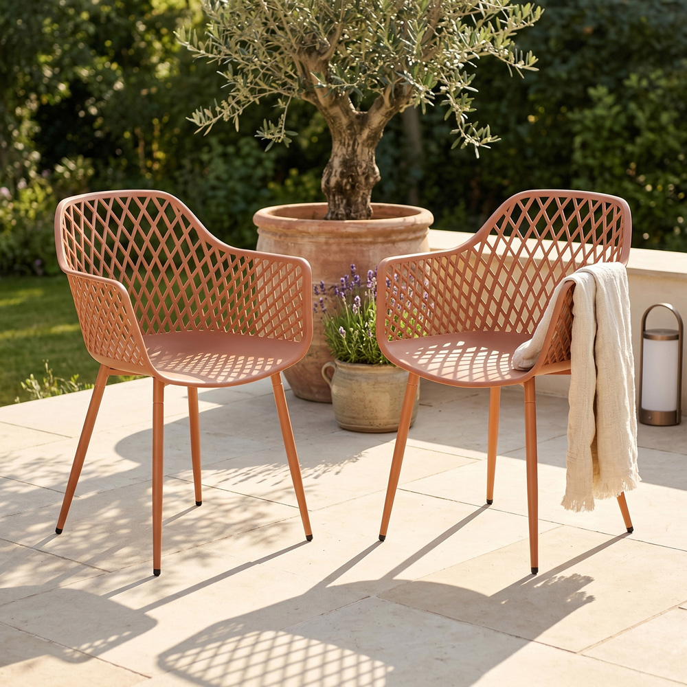 Core Products Set of 2 Terracotta Lattice Back Design Garden Bistro Armchair Image 1