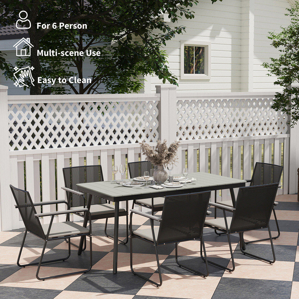 Outsunny 6 Seater Rattan Garden Dining Set Grey Image 6