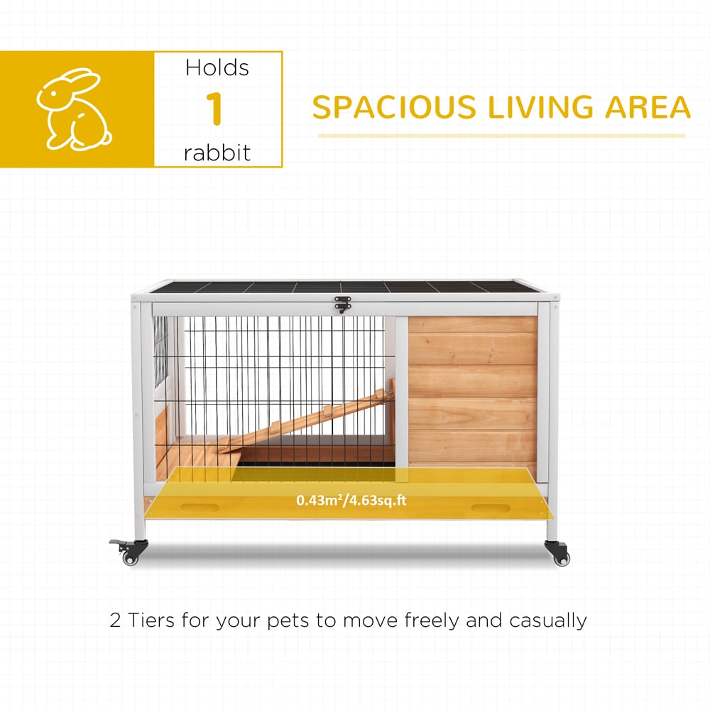 PawHut Yellow Wooden Indoor Hutch with Wheels Image 4