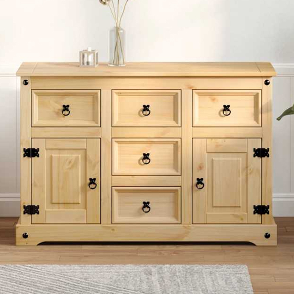 vidaXL Corona 2 Door 5 Drawer Solid Pine Wood Sideboard Image 1