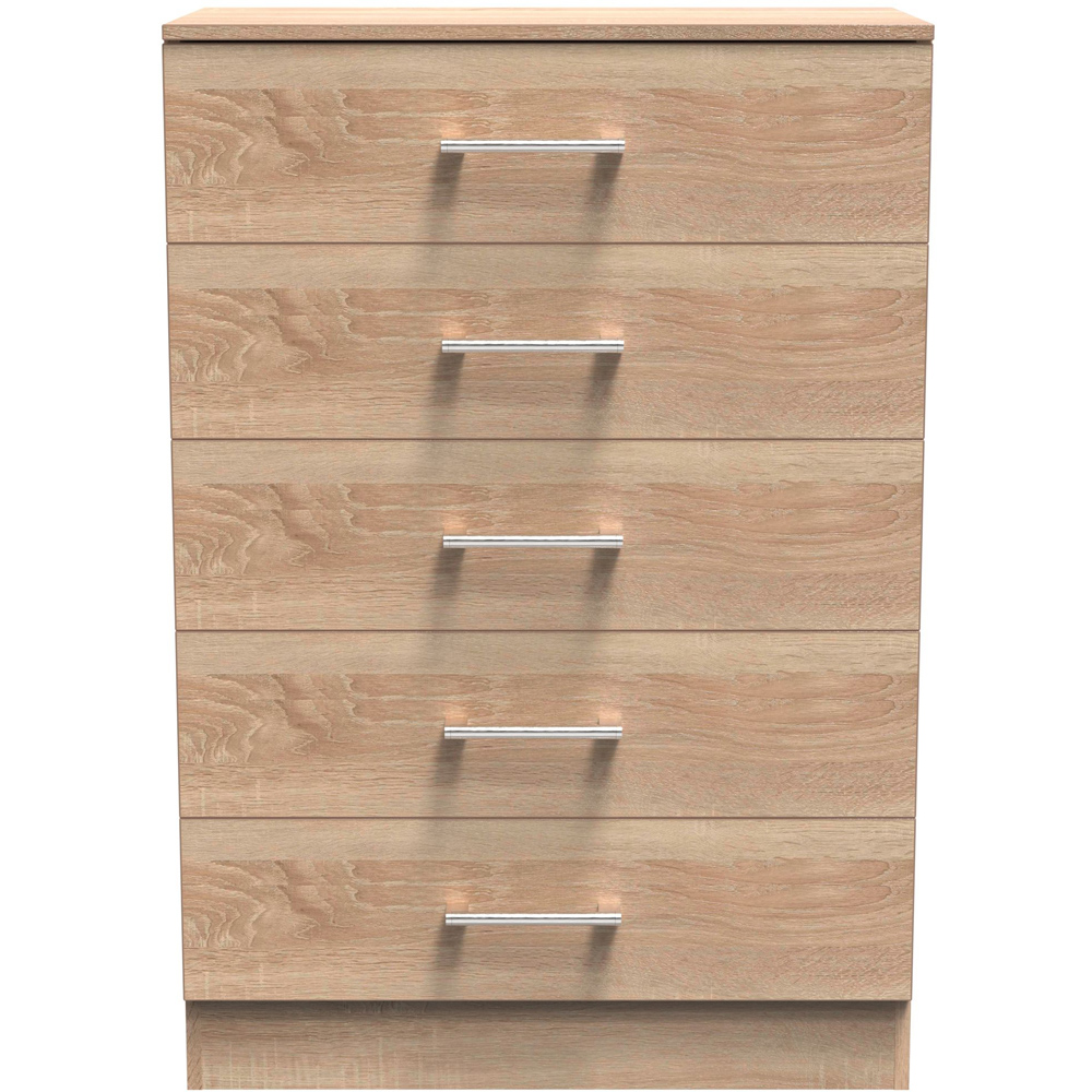 Crowndale Devon 5 Drawer Bardolino Oak Chest of Drawers Ready Assembled Image 2
