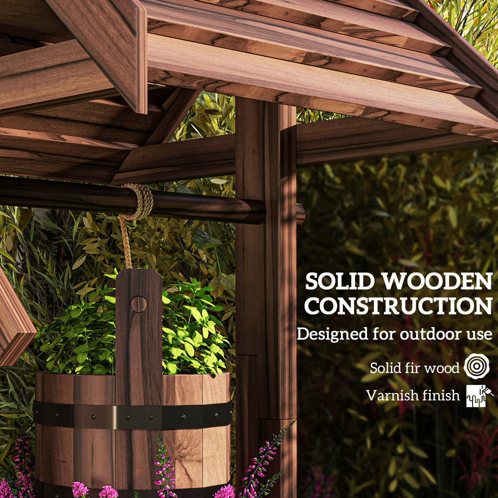 Outsunny Wooden Wishing Well Planter with Drainage Hole 100 x 42cm Image 6