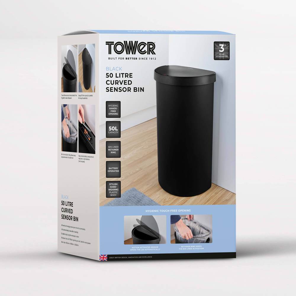 Tower Black Curved Sensor Bin 50L Image 2