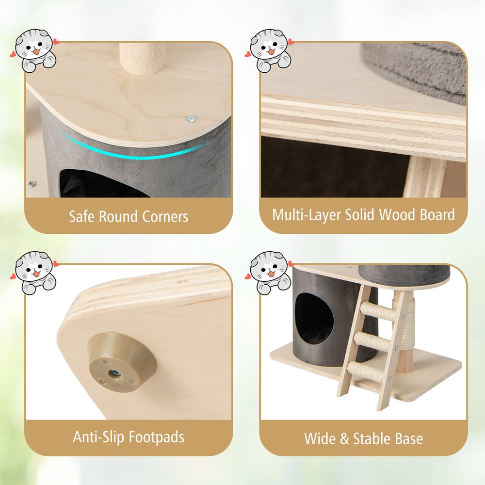 Costway Grey Cat Tree Tower with Cat Condo Image 5