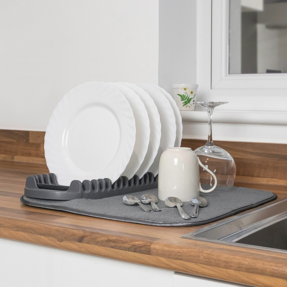 JVL Kitchen Sesha Dish Microfibre Drying Mat with Rack Image 2