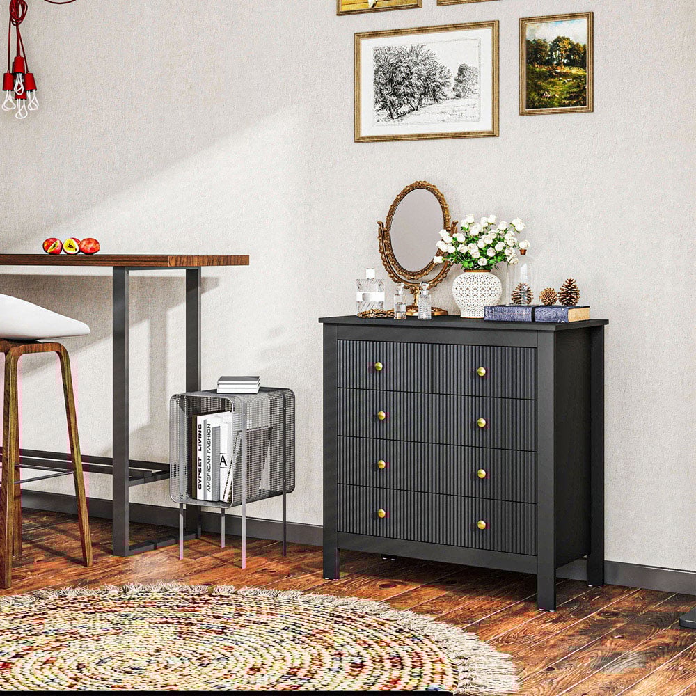 Portland 5 Drawer Black Fluted Chest of Drawers with Gold Tone Handles Image 4