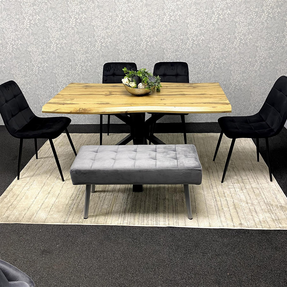 Kosy Koala 6 Seater Reinforced Wood and Velvet Dining Table Set with Bench Black and Grey Image 3