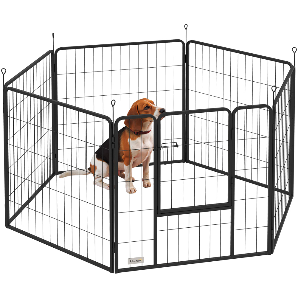 PawHut Grey 6 Panel Steel Dog Playpen with Door 80cm Image 3