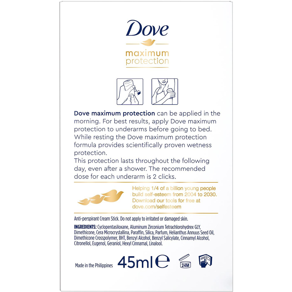 Dove Maximum Protection Original Clean Anti-Perspirant Deodorant Cream Stick 45ml 3 Pack Image 6