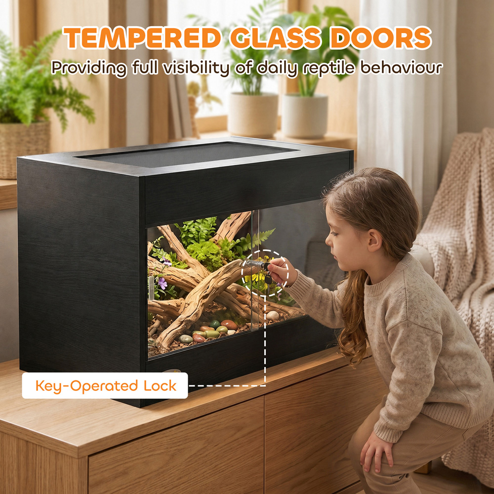 PawHut Black Reptile Vivarium with Sliding Glass Doors and Top Ventilation Image 6