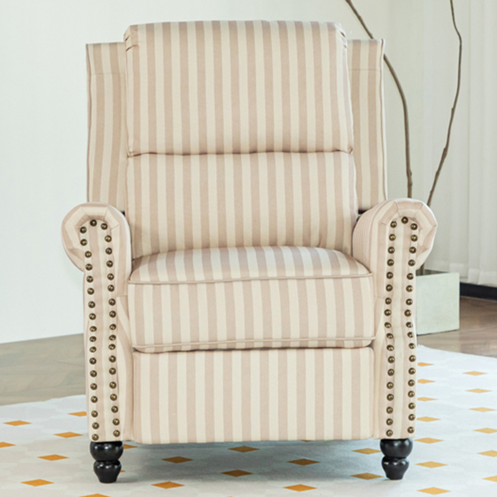 Living and Home Light Brown Striped Wingback Recliner Armchair with Adjustable Backrest and Footrest Image 1