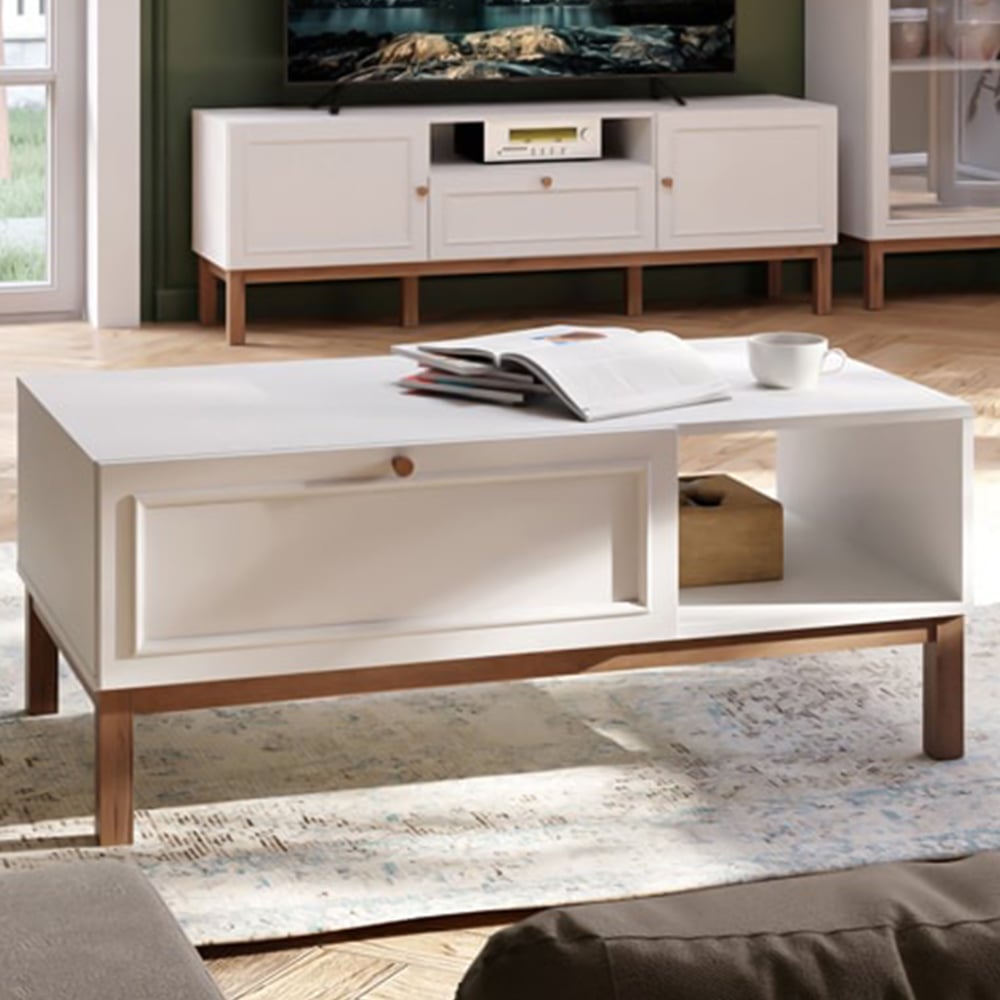 Florence Wensley Single Drawer Single Shelf Light Grey and Oak Coffee Table Image 1