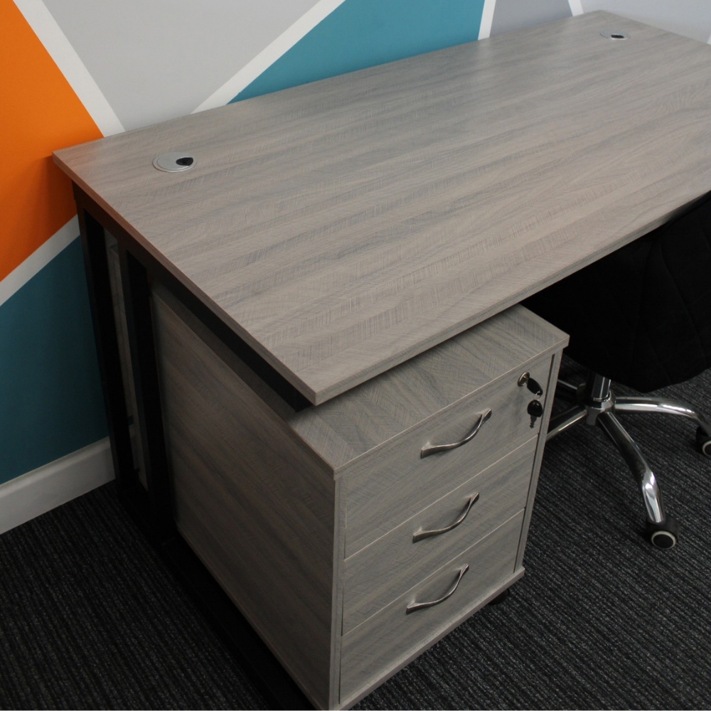 Kosy Koala Grey Wooden Office Desk with Drawer Unit and Black Chair Image 2