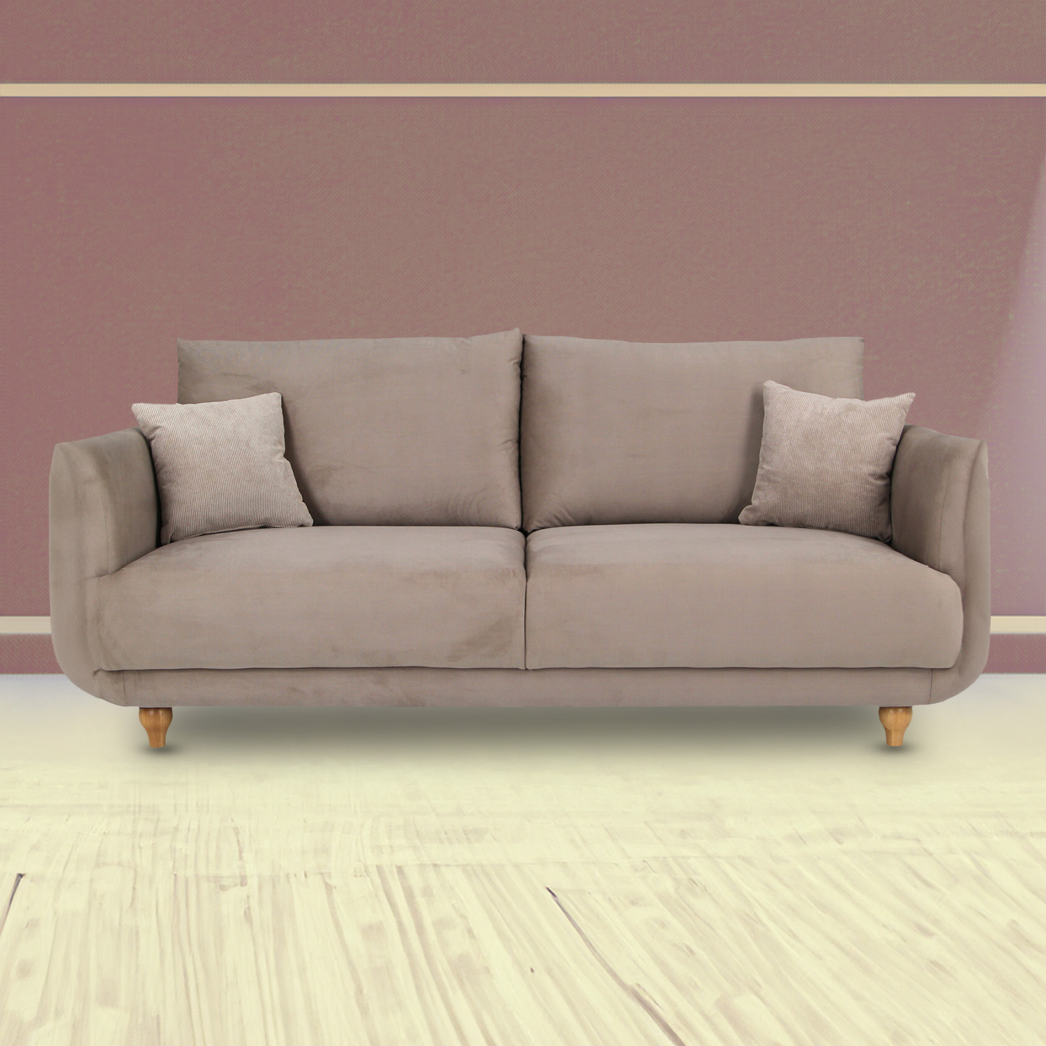 Safa 3 Seater Beige Fabric Sofa Image 1