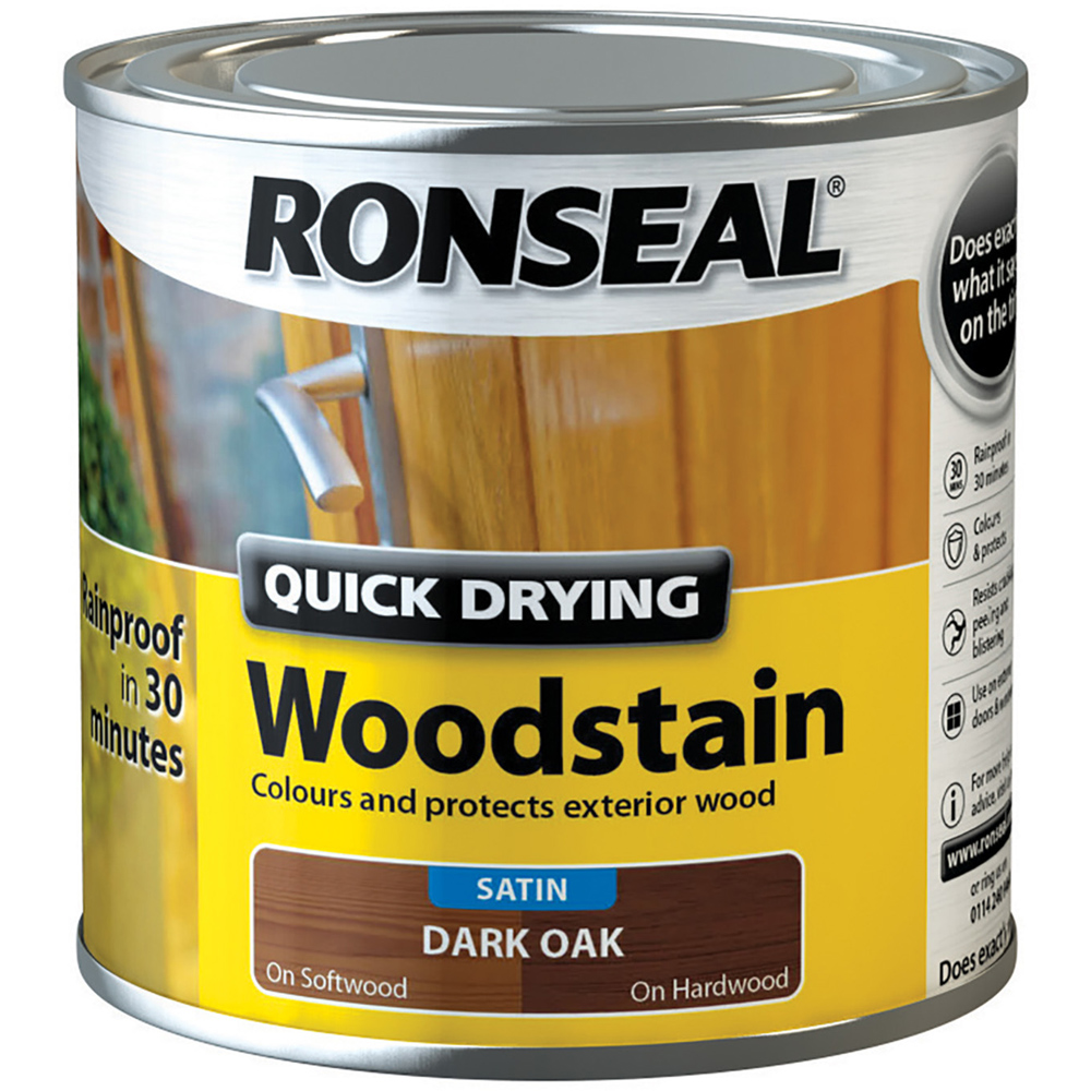 Ronseal Quick Drying Dark Oak Satin Wood Stain 250ml Image 2